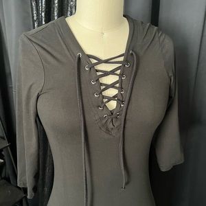Body con black dress with lace up front size small